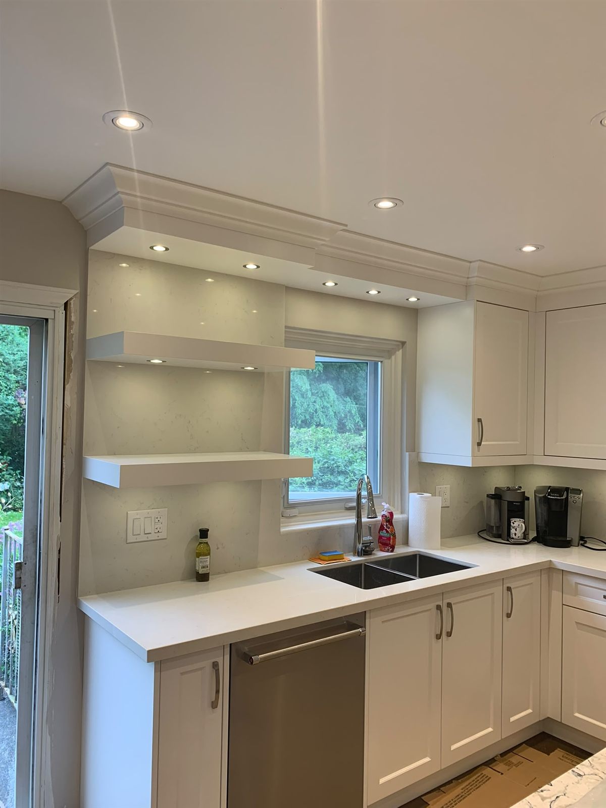 Kitchen renovation with bulkhead pot lights — GTA